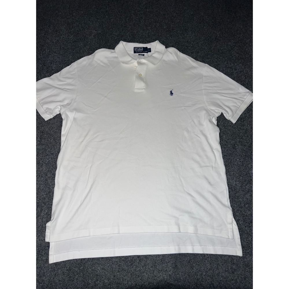 Polo Ralph Lauren Mens Large White Cotton Short Sleeve Pony Logo Polo Shirt